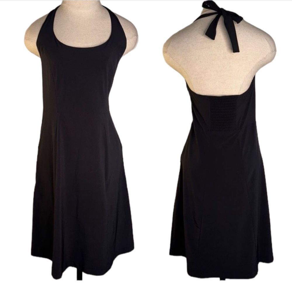 Athleta Womens Black Sleeveless Halter Neck Activewear Mini Dress Modern Utility
